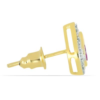 BUY 14K GOLD REAL PINK TOPAZ WITH WHITE DIAMOND GEMSTONE EARRINGS